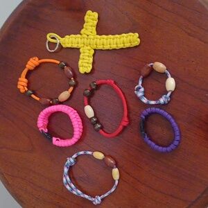 4 Homemade paracord bracelets & 2 Kids Bracelets and cross keychain
